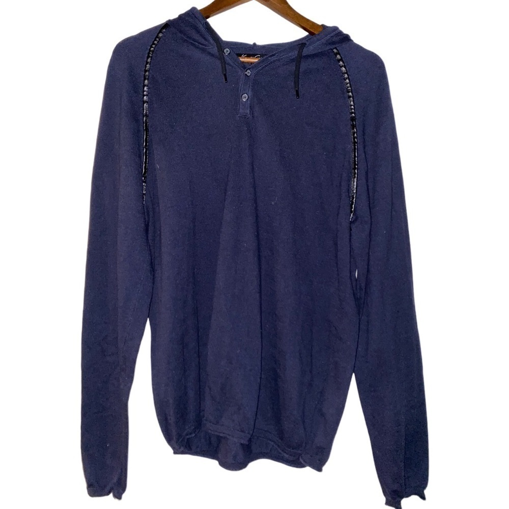 Kenneth Cole Hooded Shirt Pullover Casual‎ Round Neck Blue Cabincore Men XL